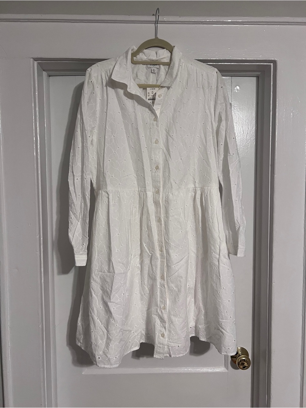 J. Crew White Long-Sleeve Eyelet Shirt Dress
